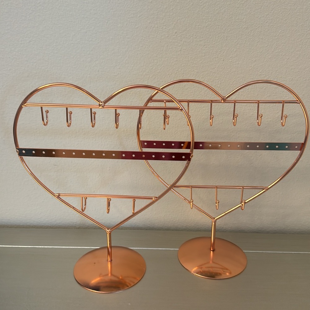 2 Copper Toned Heart Shaped Jewelry Holders